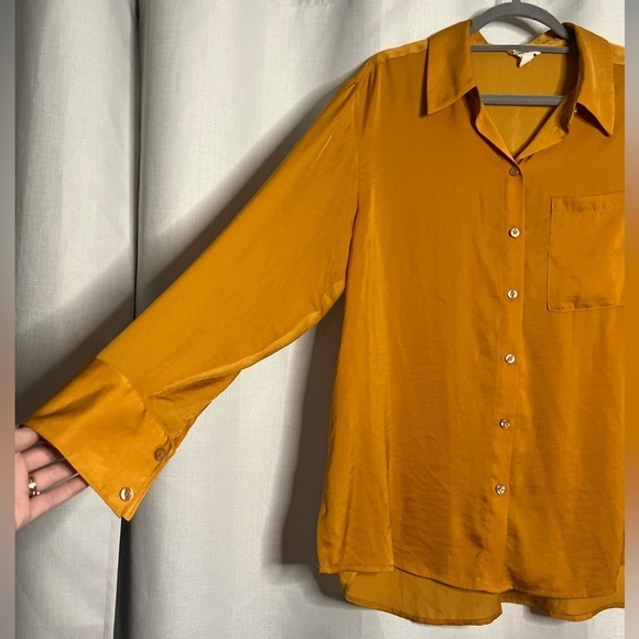 Open Edit Mustard Yellow Satin Button Up Blouse Medium - Picture 5 of 8
